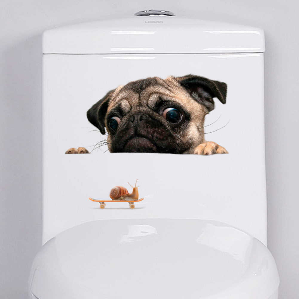 Katte 3d væg klistermærker toilet klistermærker hul visning levende hunde badeværelse til boligindretning dyr vinyl klistermærker kunst klistermærke plakat