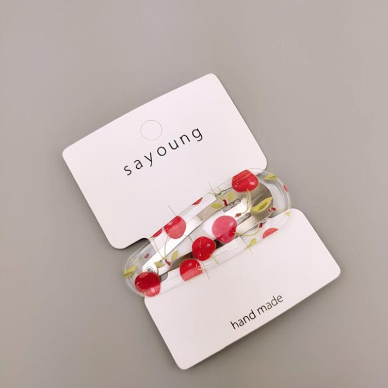 Horquillas de frutas transparentes bonitas, pinzas para el pelo en forma de gota para niñas, tocado con dibujo de nube para niños, accesorios geométricos para el cabello para niños: Drop Cherry