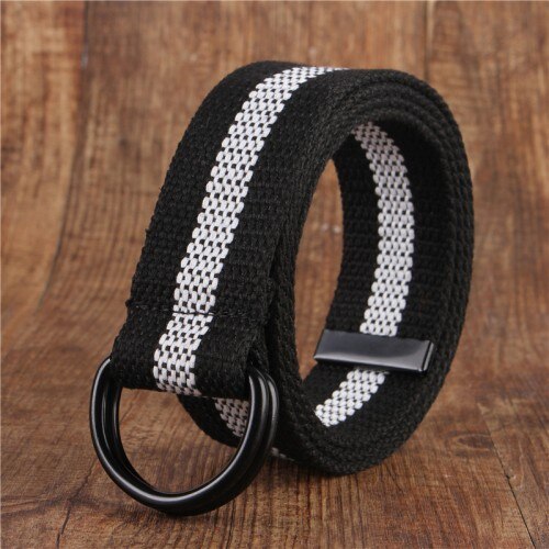 cinturón de lona para hombres jóvenes lona doble anillo hebilla Simple salvaje cinturón vaquero hombres mujeres: hei bai heiQ