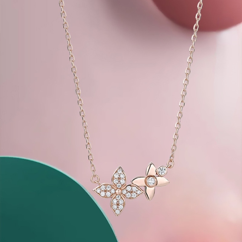 VOQ colore argento nuove signore moda fiore zircone ciondolo collana accessori gioielli festa di nozze