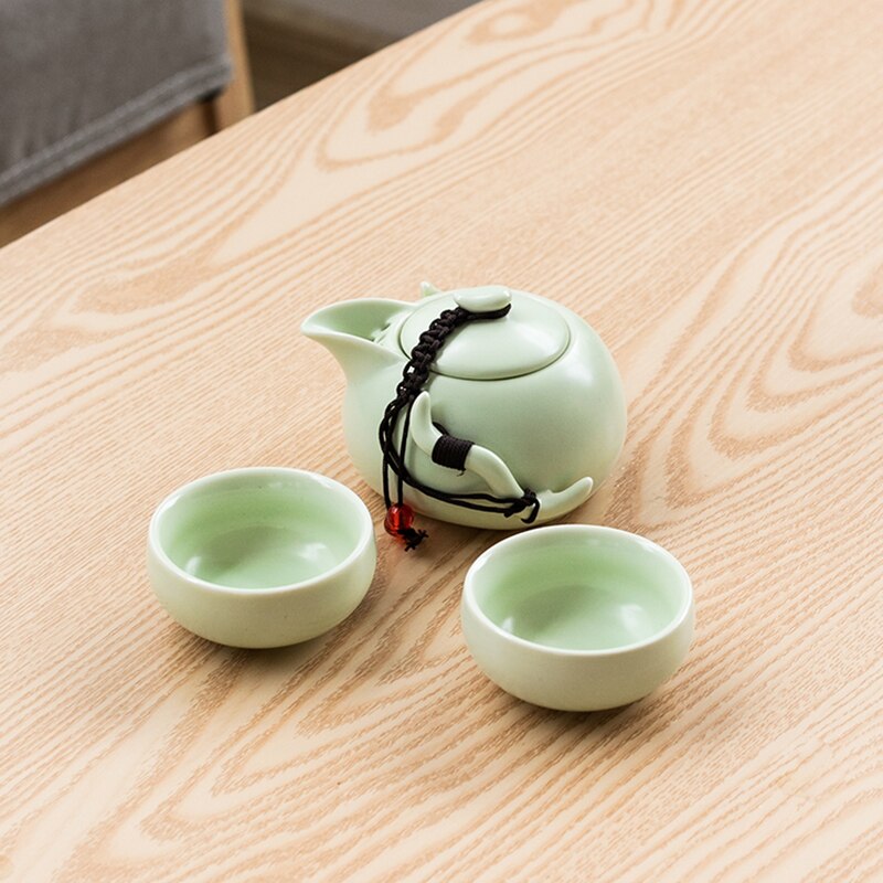 Portable Chinese Travel Kung Fu Tea Set Ceramic Teapot Porcelain Teaset Gaiwan Tea Cups of Tea Ceremony Tea Pot With Travel Bag: F-Green