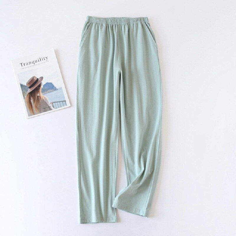 Spring Summer Lovers Loose Thin Sleep Bottoms Solid Color Men Women Full Length Pants Elastic Waist Couples Caual Wear: women-blue / M