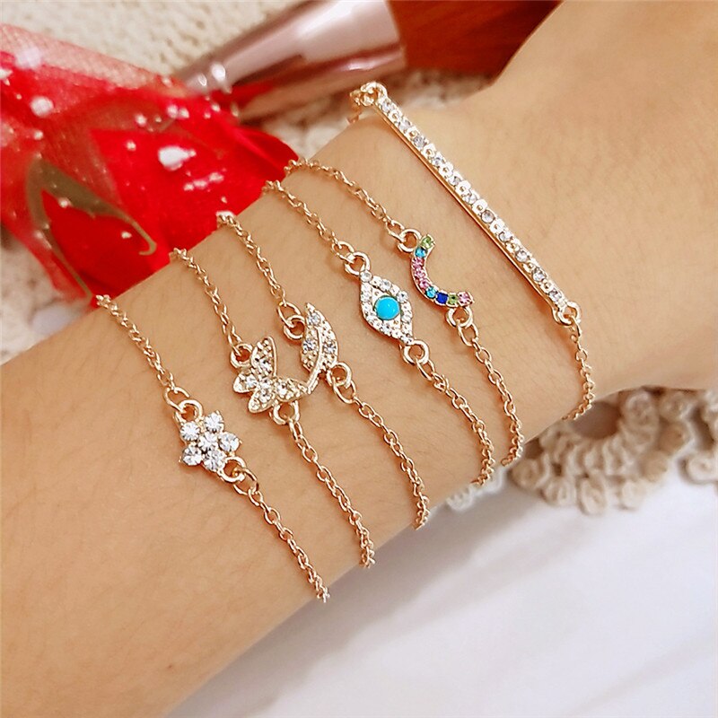 Modyle Bohemian Regenboog Vlinder Bloem Tiny Charm Armbanden Bangles Voor Vrouwen Gold Kleur Strand Armband Sieraden