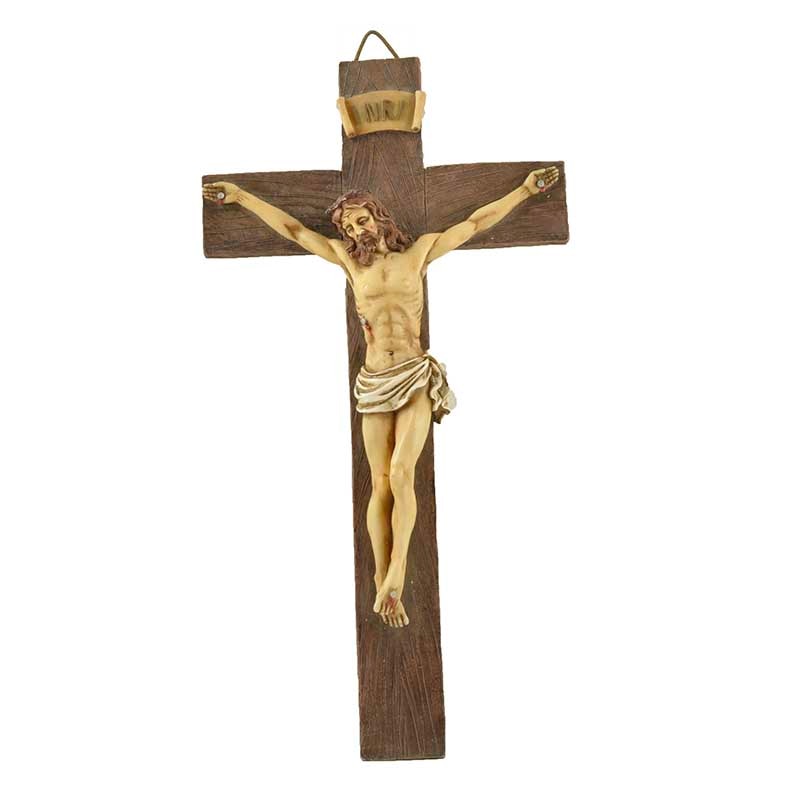 Handmålat trä texturerat 23 cm högt hartskrucifix vägg kors jesus kors för väggdekoration religiös