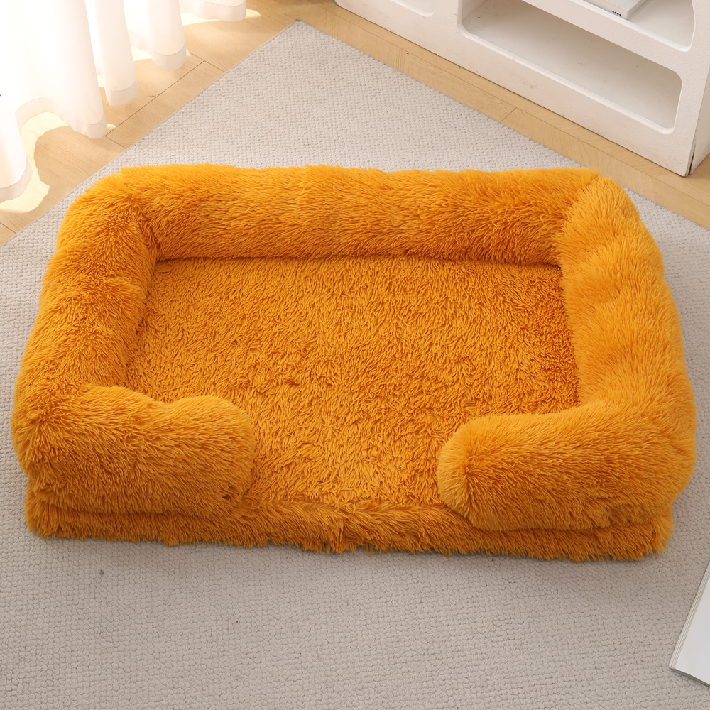 Winter Thickened Washable Removable Plush Fluffy Pet Bed for Large Medium Dogs Cats, Rectangular & Square Dog Bed Mat Cushion: L / Orange