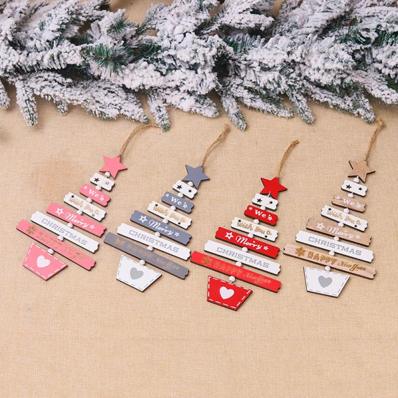 Wooden Christmas Tree Hanger Hanging Decoration DIY Christmas Pendants Wish You Merry Christmas Door Decor For Kids