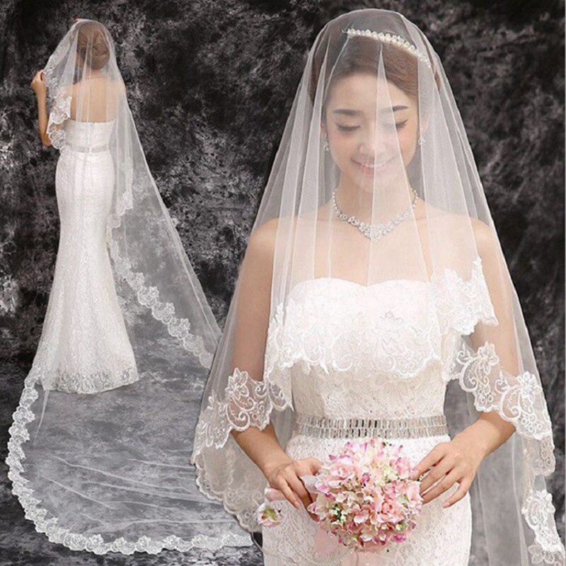 Mariage 3M One Layer Lace Edge White Ivory Cathedral Wedding Veil Long Bridal Veil Cheap Wedding Accessories Veu de Noiva