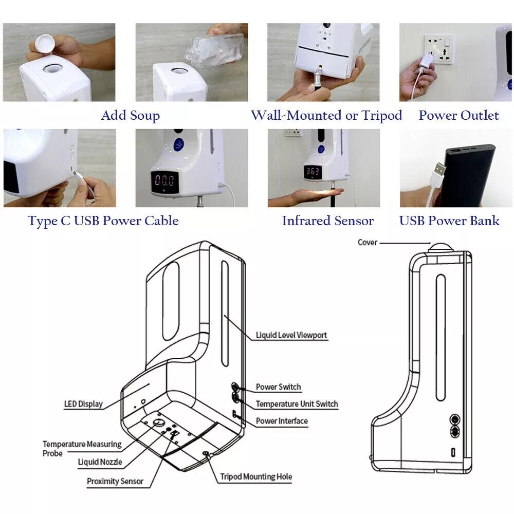 2 in 1 Infrared Thermometer K9 Automatic Soap Dispenser Palm Temperature Measurement and Disinfection Integrated Machine wb