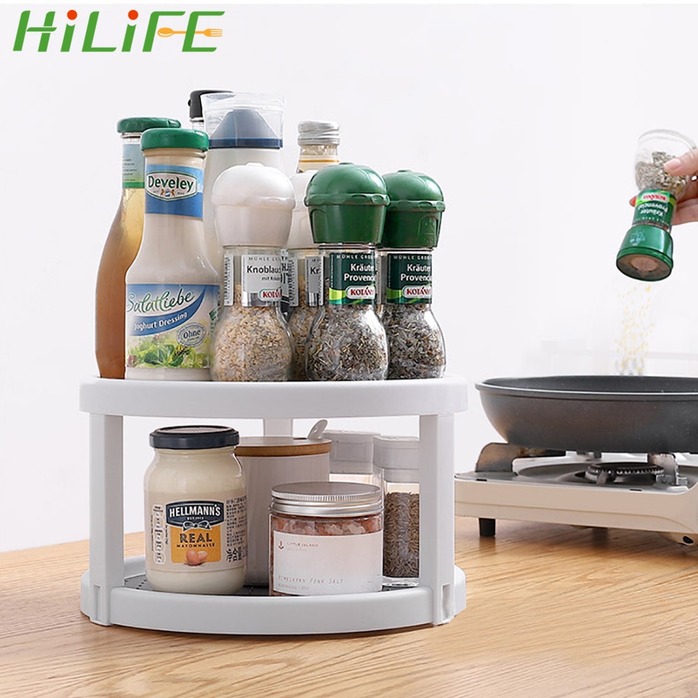 Hilife 2- lags pantryskap platespiller rund hylle krydderstativ kjøkken oppbevaringsbrett krydderstativ roterende arrangør