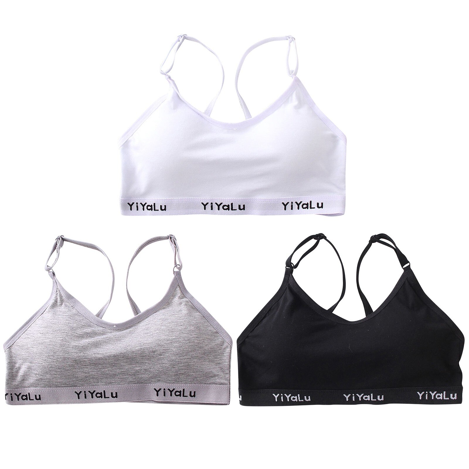 Small Breast Youth Cotton Training Bras Teenager Girls Letter Print Sport Yoga Underwear Teen Kids Girls Wireless Bra 3 Pack: C