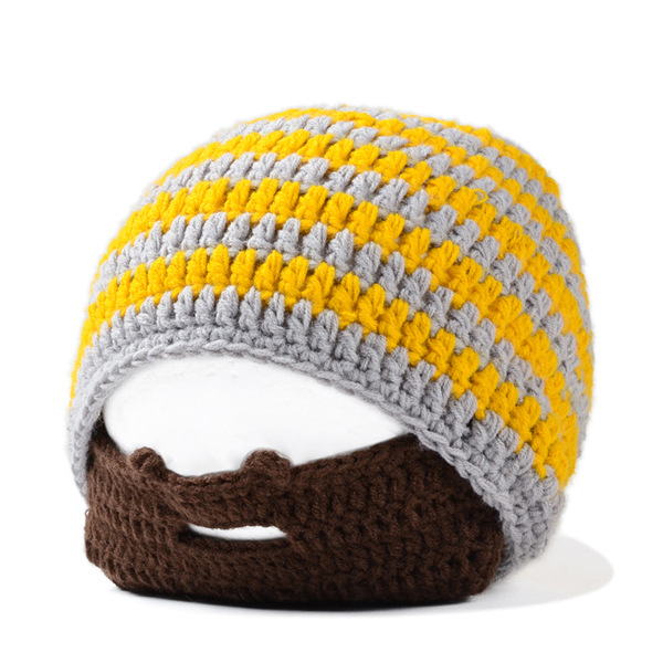 YGYEEG warm Herren Schnurrbart Mützen Coole Punk Warme Winter Neuheit Hütte Häkeln Mütze Bart Gesichtsmaske Ski Wärmer Hütte Kappen Patchwork: Gelb grau Streifen