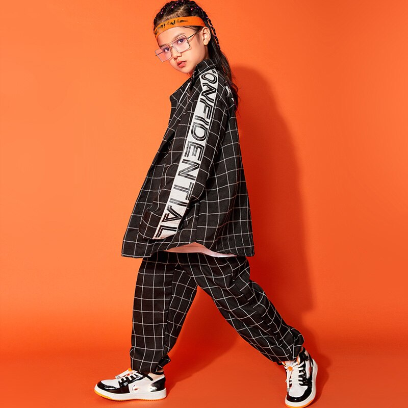 Children'S Hip-Hop Dance Costumes For Kids Boys Lattice Jacket Shirt Hiphop Pants Suit Girls Jazz Street Dance Clothes DQS5795