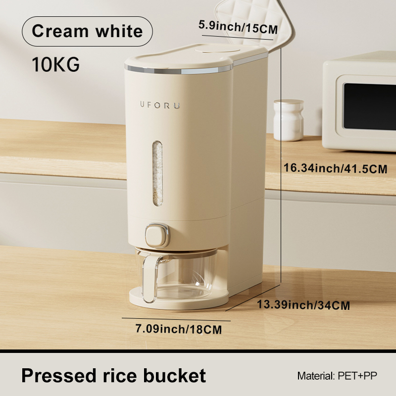 UFORU-barril de arroz blanco crema para el hogar, cubo de almacenamiento de alimentos para perros y gatos, caja de almacenamiento de granos grandes tipo prensa, suministros de cocina: Verde