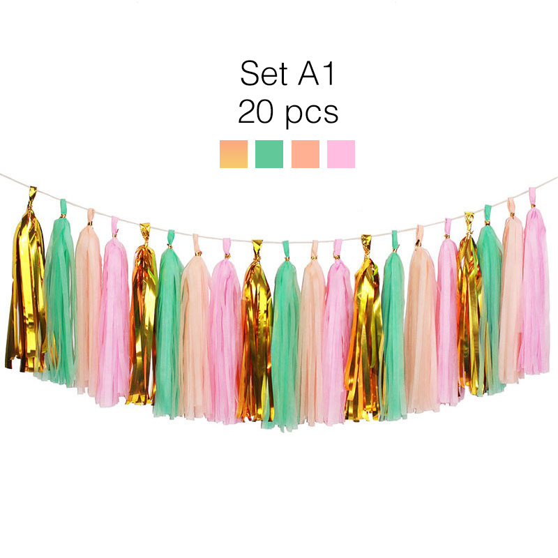15-30 Uds. Conjuntos de guirnaldas de borlas de papel tisú Multicolor DIY Baby Shower aniversario de cumpleaños decoración de boda manualidades