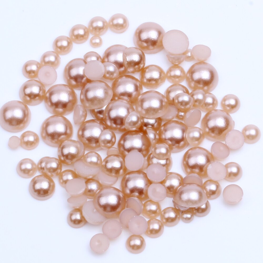 2-12mm and Mix Size Light Coffee Half Round Imitation Pearl Loose Beads ABS Flatback Pearl Bead For DIY Nails Scrapbook Decorate