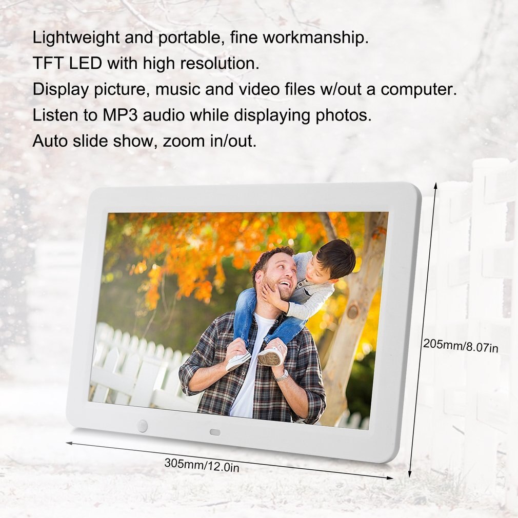 12 inch HD Digital Photo Frame Motion Sensor & 8GB Memory LED Picture Frame with Wireless Remote Control Music MP3 Video MP4