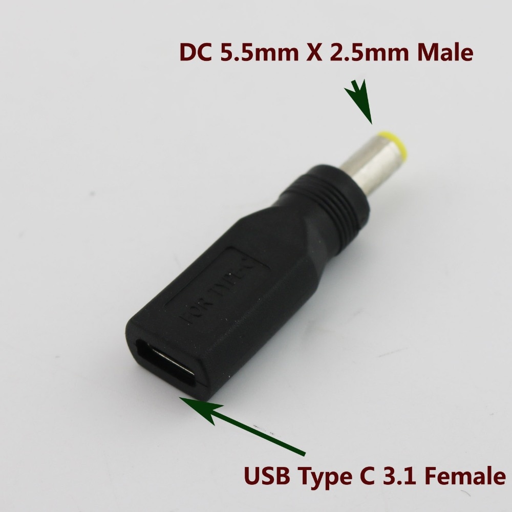 1pc 5.5mm x 2.5mm hann til usb 3.1 type c usb-c hunn likestrømadapteradapterkontakt