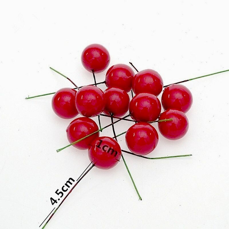 50Pcs Mini Kerst Bessen Plastic Kunstmatige Bloem Rode Kers Parelmoer Bruiloft Kerst Diy Decoratie