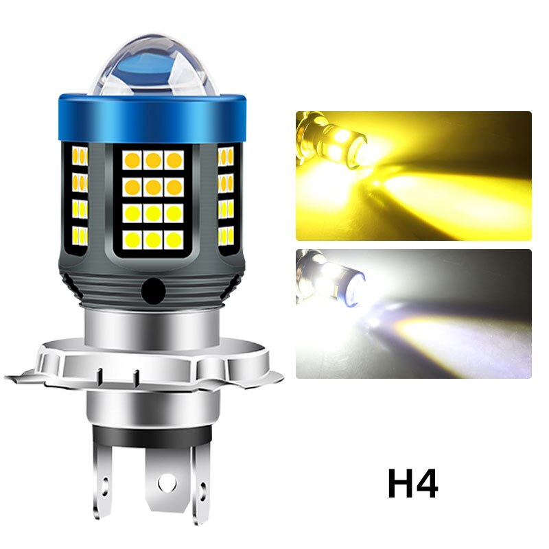 Faro LED para motocicleta H4 BA20D H6 CSP, doble Color, blanco, amarillo, lente de haz alto, lámpara antiniebla para moto, Scooter, luz para correr, 1 ud.: Verde militar