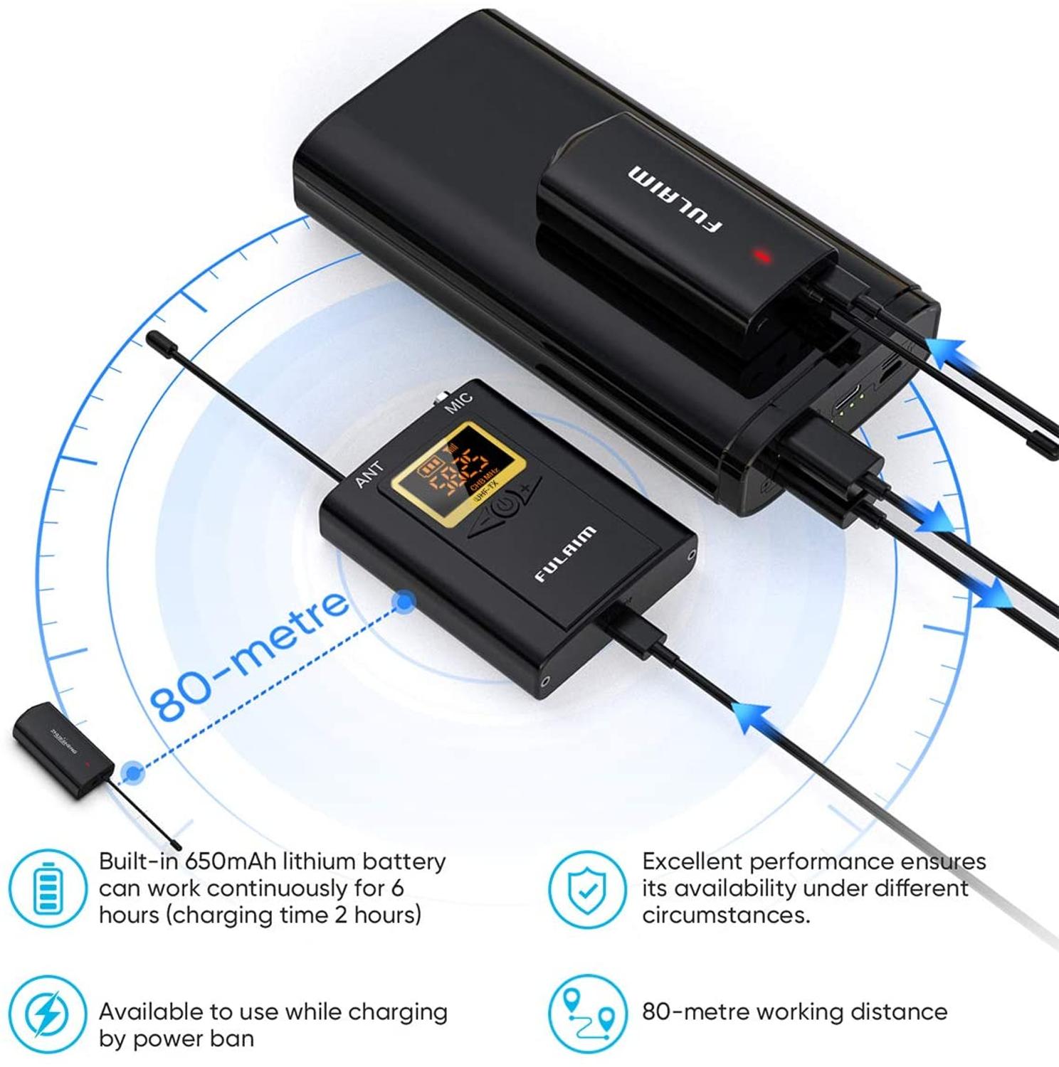 Fusaim wm300 sem fio sistema de microfone de lavalier uhf 20-channel sem fio omni lapela microfone compatível com iphone, android