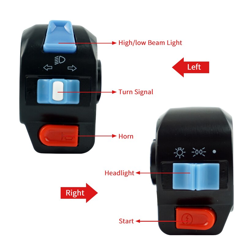 1 Pair Motorcycle 22mm 7/8&#39;&#39; Handlebar Control Switch High/Low Beam Light Horn Turn Signal Electric Star For GY6 50cc 125cc