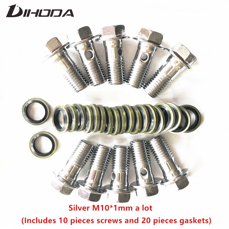 Motorcykel bremsekaliper banjo bolt olieaftapningsskrue / hul skrue  m10 x 1.25mm m10 x 1mm til hovedcylinder til bremseslange: Sølv b