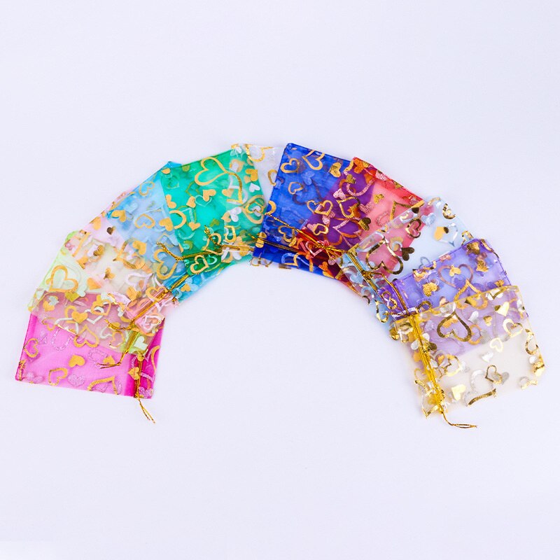 100 sztuk/partia 10*13CM organzy prezent torba na biżuterię wielobarwność sznurek woreczki na wesele boże narodzenie cukierki biżuteria pakowania: losowy