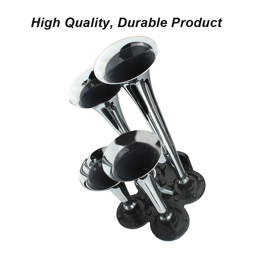 Quad 4 Air Horn Four Trumpet 120dB Loud 12-24 Volt Car Truck Metal Durable
