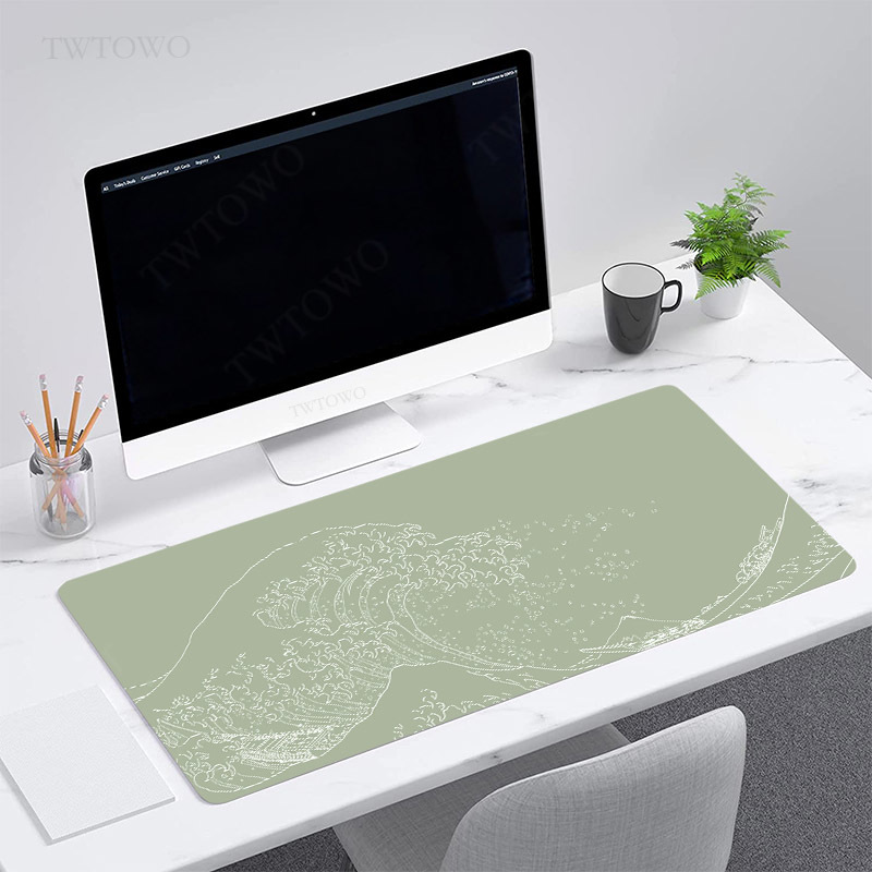 Grünes japanisches Wellen-Mauspad Gamer XL HD Large Home Mousepad XXL Mechanisches Tastaturpad Büro Naturkautschuk rutschfest