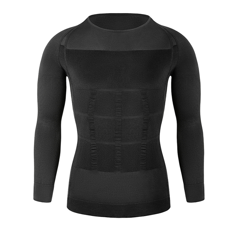 Naadloze Mannen Shapewear Zwarte Lange Mouw Vest Buik Slim Shirt Klassiek Abs Mens Body Shaper: Black / M