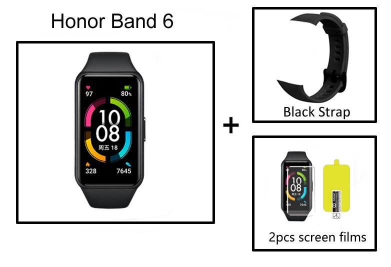Original Honor Band 6 Smart Bracelet 1.47 Inch Swimming Waterproof Bluetooth Fitness Heart Rate Monitoring Music Calling: add Black Strap