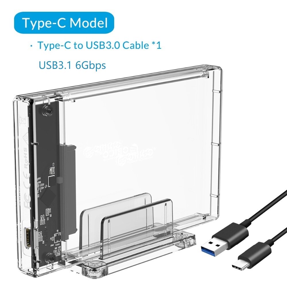 Orico Externe Harde Schijf Case 4Tb Hdd Case 2.5 &#39;&#39;Sata Naar Usb 3.0 Transparant Hdd Behuizing Met Standaard voor Ssd Schijf Hdd Box Hdd: Type-C to USB 6Gbps