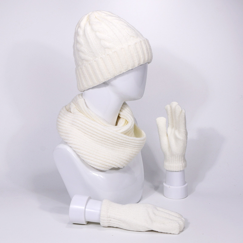 Vinter strikket tørklæde hatte handsker sæt til kvinder mand udendørs varm tyk vindtæt tørklæder skullies beanies hat tredelt sæt: D