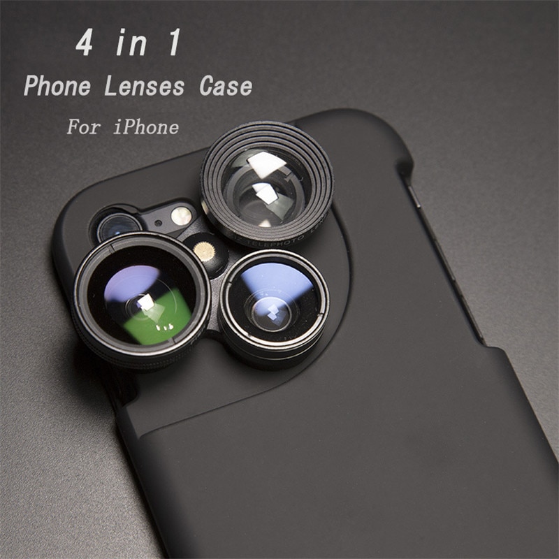 4 em 1 casos de telefone móvel cobertura completa para o iphone x 8 7 plus 6s plus com grande angular macro fisheye telefone lentes caso original