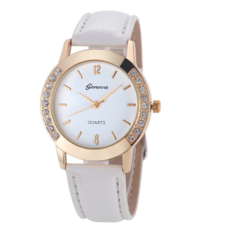 Casual Vrouwen Diamant Wijzerplaat Quartz Horloges Lederen Band Pols Dames Horloge Armband Horloges Voor Vrouwelijke