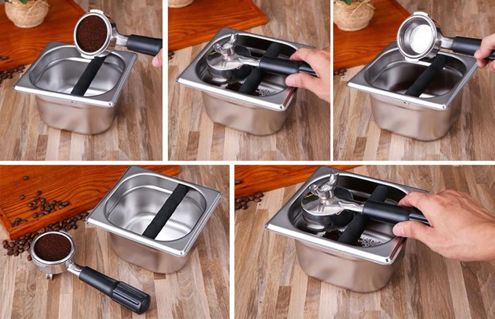 Coffee Knock Box, Stainless Steel Espresso Knock Box Built-in Container for Coffee Ground,Knock Box Espresso