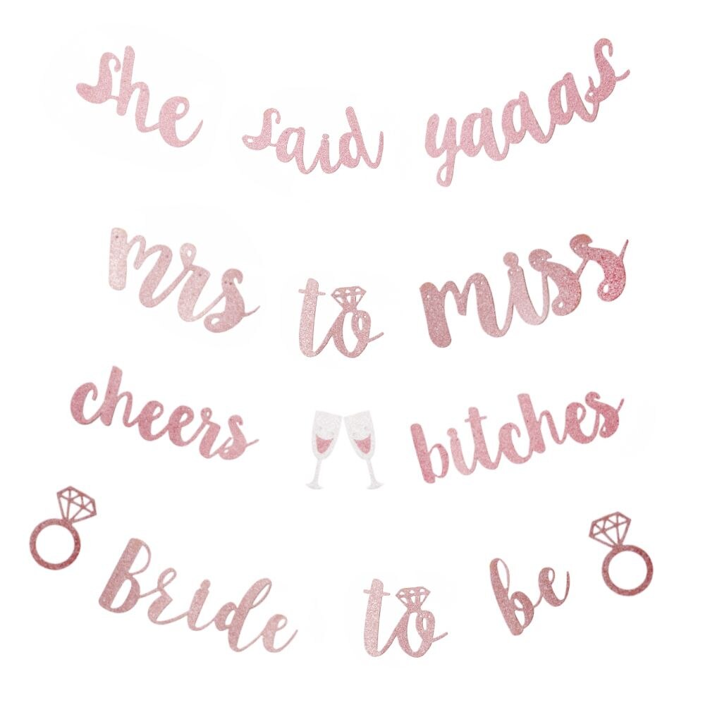 DIY Pink Glitter Paper Flags Bride Letter Banner Garland Bunting Banners Wedding Bachelorette Party Decoration