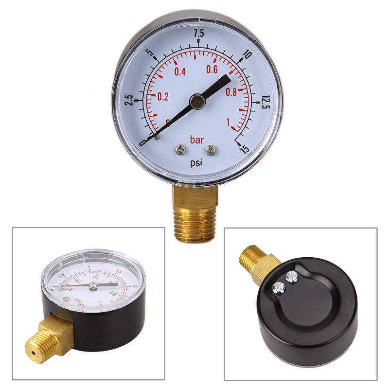 50mm 0/15 psi 0/1 bar painemittari polttoaineen ilman kompressori mittari hydraulinen painetesteri manometri kaksoisasteikon mittari