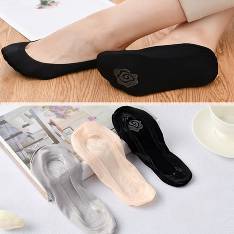 Women Breathable Ultrathin Non-Slip Invisible Boat Socks No Show Non Slip Loafer Liner Low Cut Rose Flower Cotton Short Sock