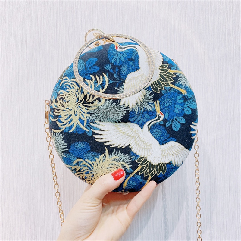 Retro Blauw Vrouwen Zakken Bloem Handtassen Luxe Dames Handgemaakte Avond Clutch Bag Borduren Bericht Tas Gouden Ketting M1407