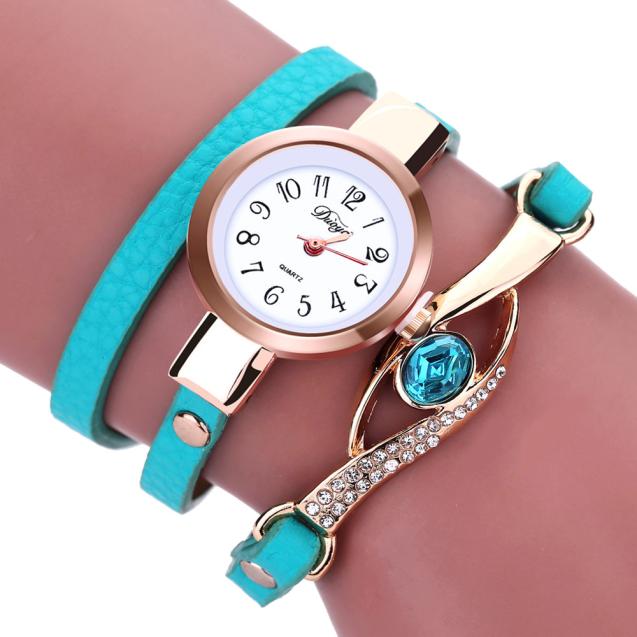 Damklockor dam diamantarmband klockor omlott läderkvartsarmbandsur montre femme relojes: Grön