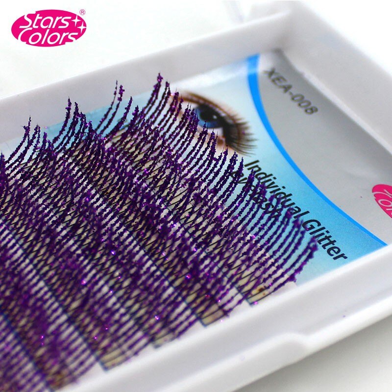 Tähdet värit 0.12mm c kiiltävä glitter tekoripset värikkäät yksittäisripset ripsienpidennys 3d 6d 9d meikkityökalut: Violetti
