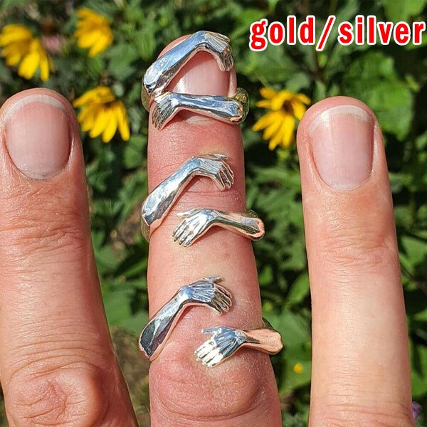 Anillo de Plata de Ley 925 para mujer, accesorio de oro de 18K con forma de abrazo, joyería fina, abierto, ajustable, antiguo