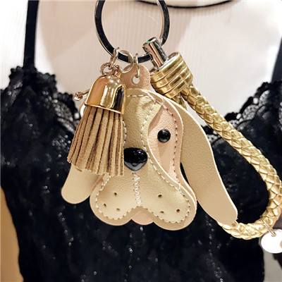 Fancy Leuke Hond Dier Sleutelhanger PU Lederen Trinket Gevlochten Touw Handgemaakte Sleutelhanger Auto Sleutelhanger Bag Hanger Charms Sleutelhanger: Khaki gold