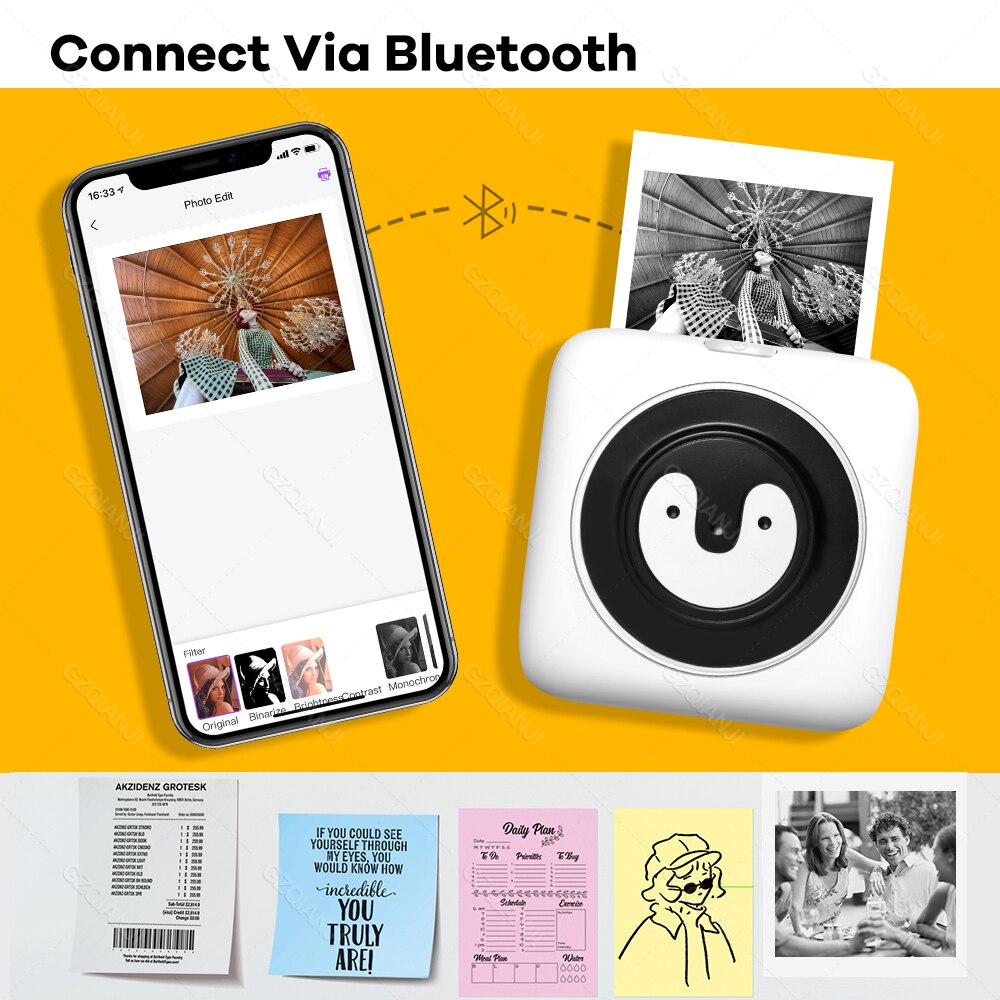 304DPI Photo Printer Bluetooth Wireless Connected Via Phone Free App For Android and iOS Mini Pocket Thermal Printer 300DPI