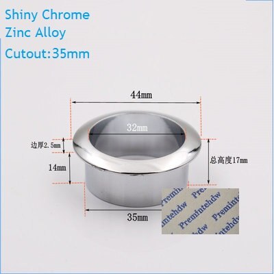 4 stk/parti mat sort krom zink plast skrivebordsbord skrivebordsgennemføring flange kabeludtag ryddeligt ledningshul dæksel pc ledningshåndtering: Zink krom 35mm