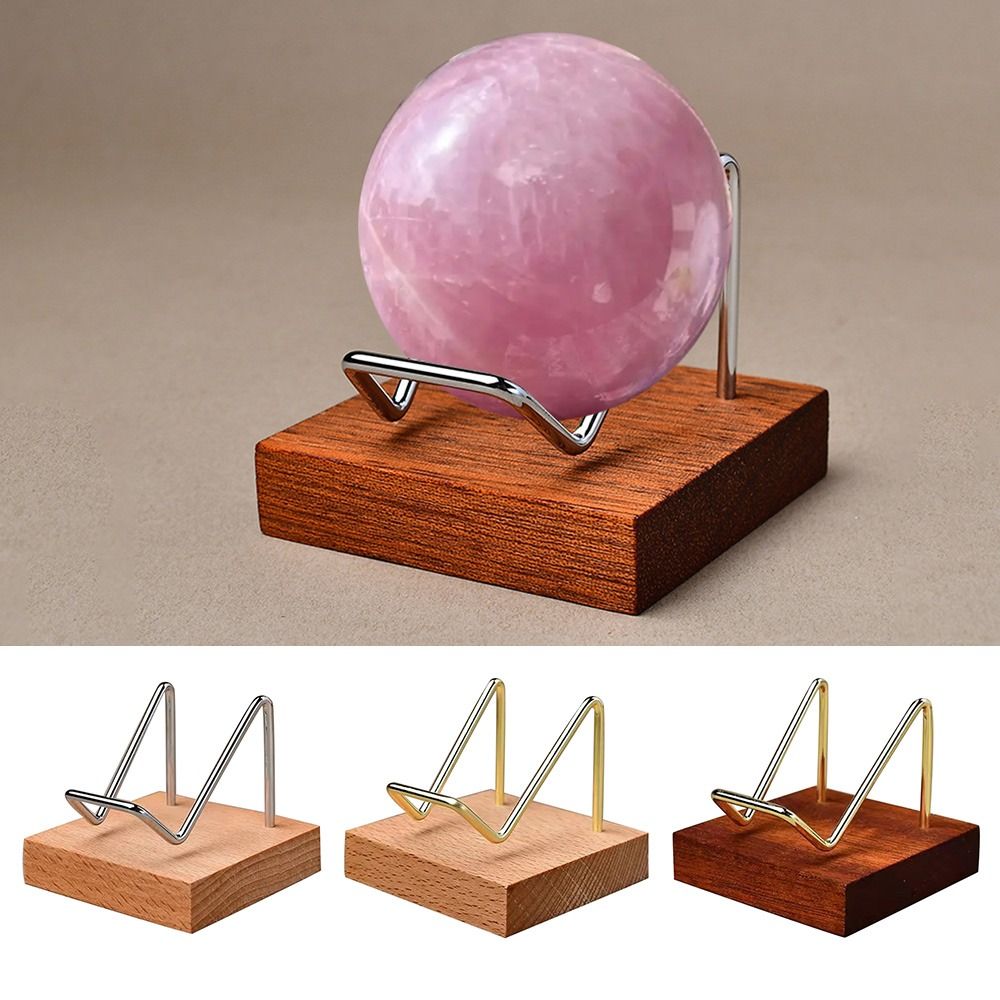 Wooden Crystal Ball Base Craft Agate Stones Sphere Display Stand Photography Props Metal Arm Minerals Relics Rocks Support