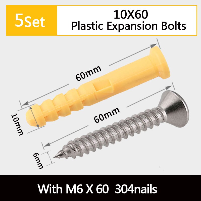 Rubber Plug Expansion Screw 304 Stainless Steel Self-tapping Screw Set Expansion Pipe Bolt 6/8/10mm For House Furniture Fixing: 10x60