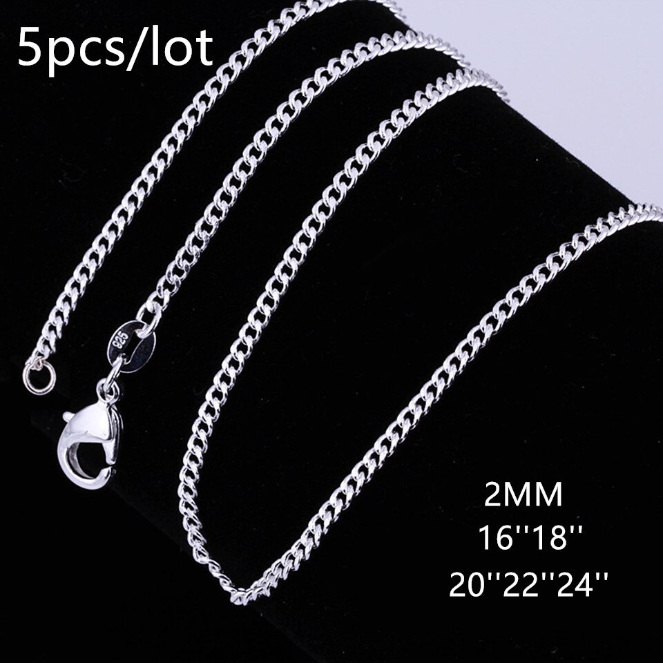 5pcs/lot 925 Sterling Silver 2mm Classic Curb Chain Necklace For Women Men's Side Chain Bijoux