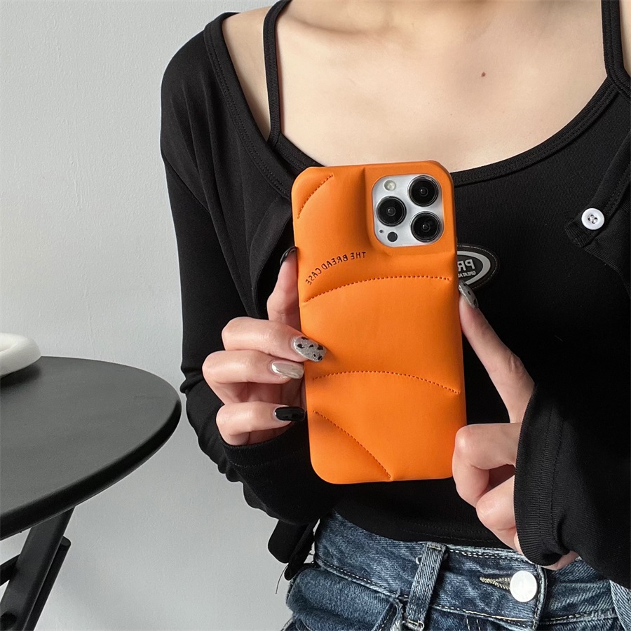 Funda The Bread para iPhone 15 14 13 12 Pro Max Plus, chaqueta acolchada, funda para teléfono a prueba de golpes, funda naranja